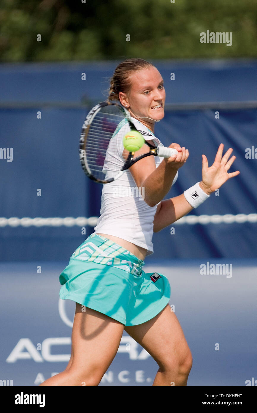 Agnes Szavay of Hungary returns a forehand stroke against her opponent Valerie Tetreault of Canada. Szavay battled to come out on top, winning her match (Credit Image: © Terry Ting/Southcreek Global/ZUMApress.com) Stock Photo