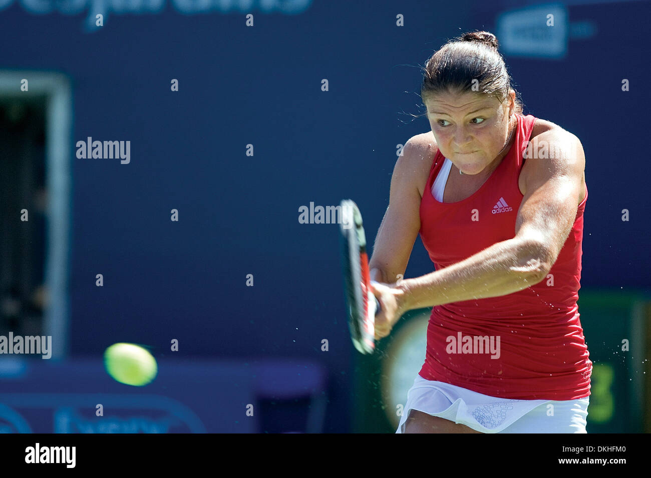 Dinara Safina of Russia returns a backhand hit to Aravane Rezai of France. Safina, the world