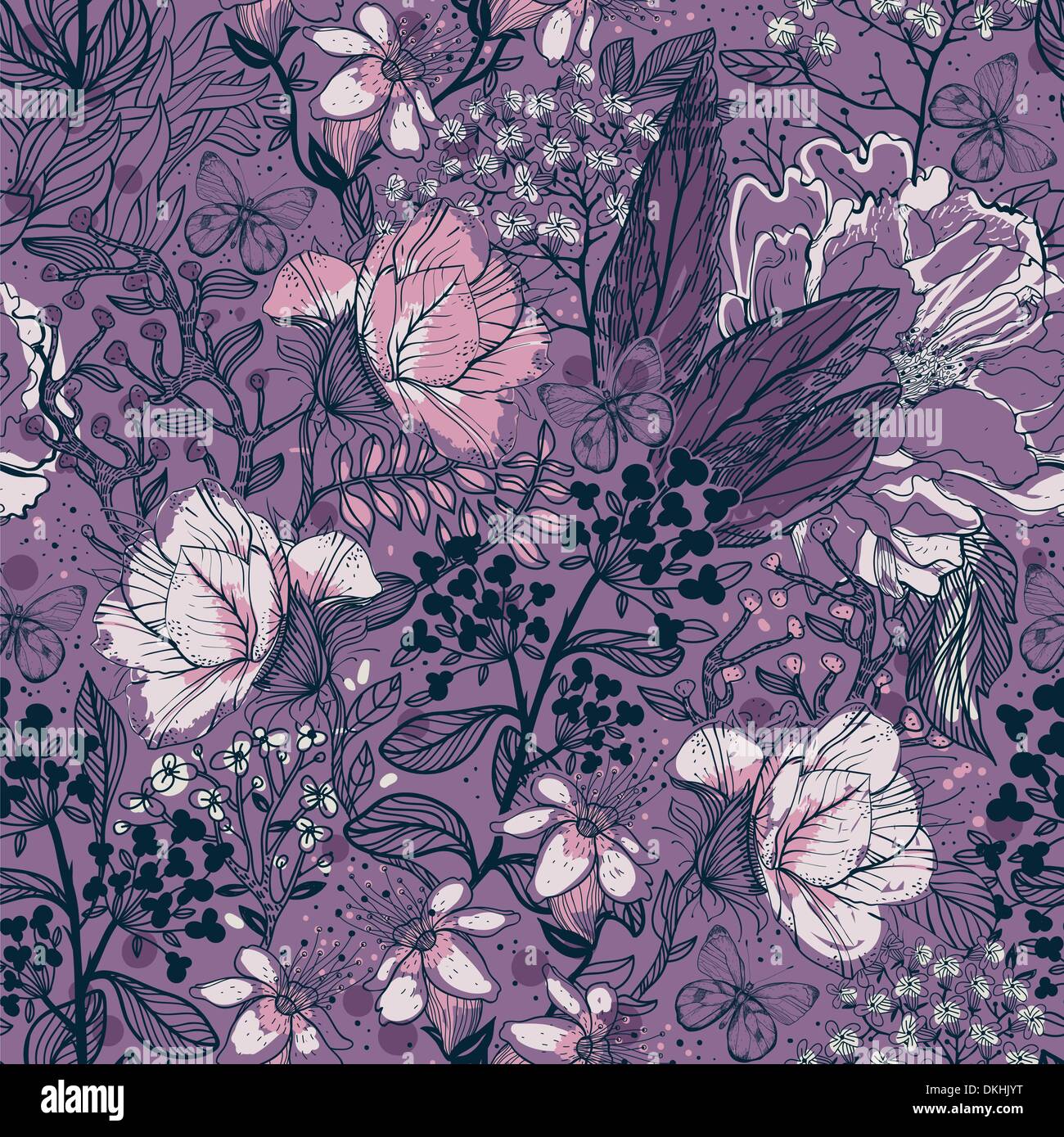 vector floral seamless pattern with a variety of garden flowers Stock ...
