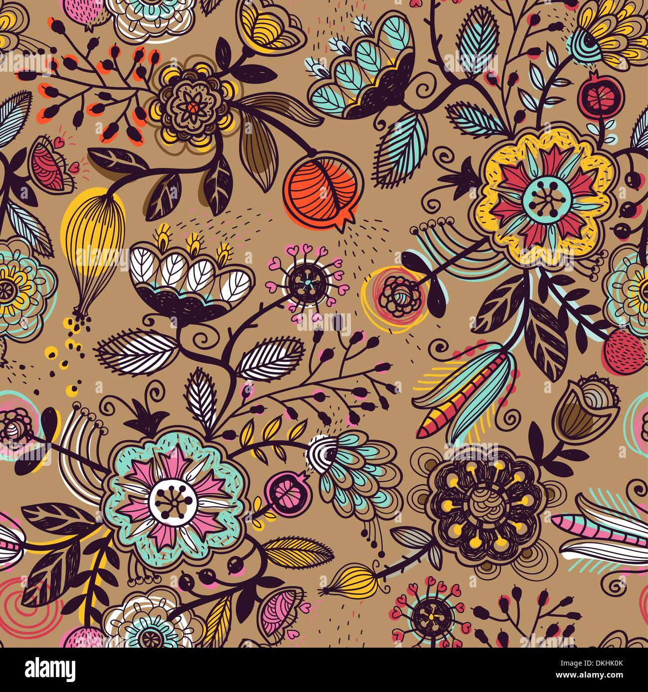 vector floral seamless pattern with fantasy fruits and plants Stock ...