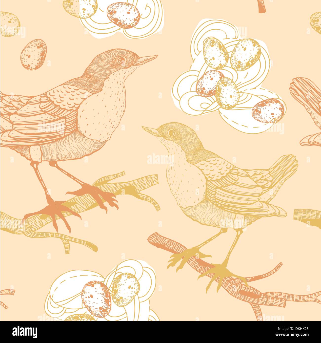vector seamless pattern with birds and nests in a vintage style Stock ...
