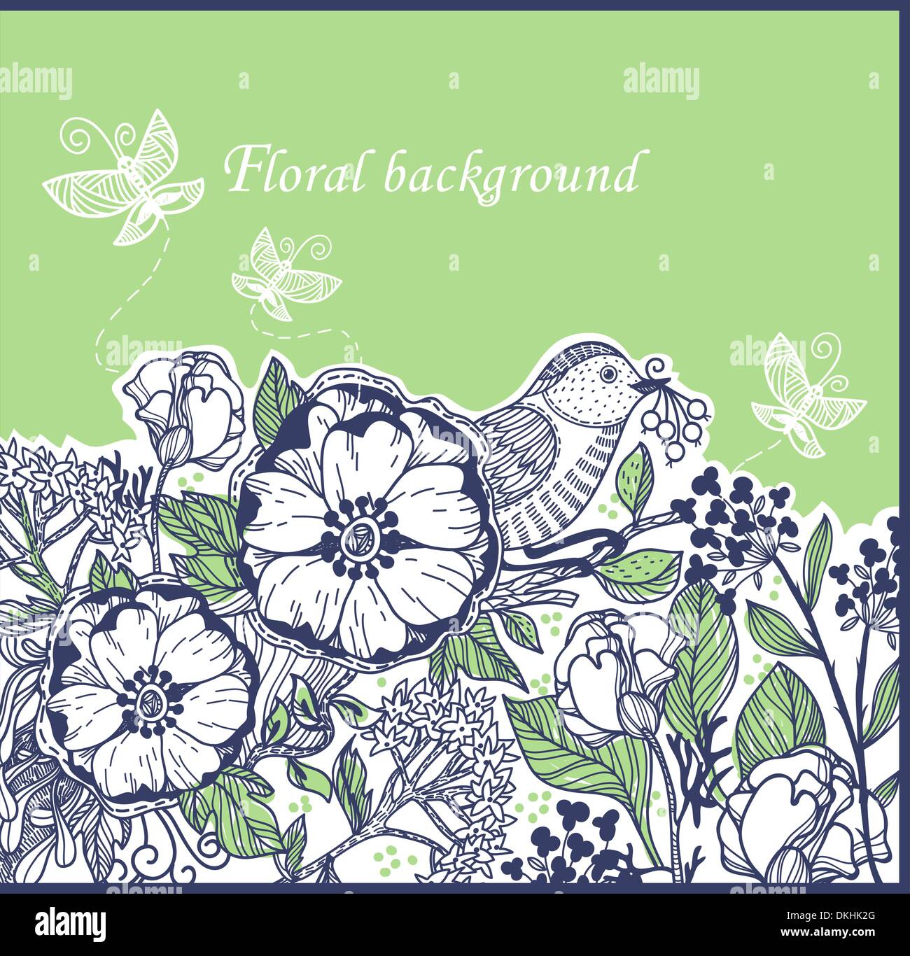 vector floral background with hand drawn flowers and plants Stock ...