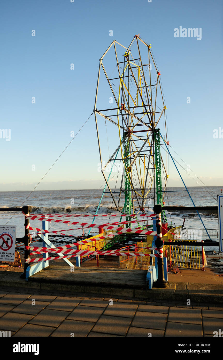 Cleethorpes, UK. 6th December 2013. UK Weather.High tides peak on