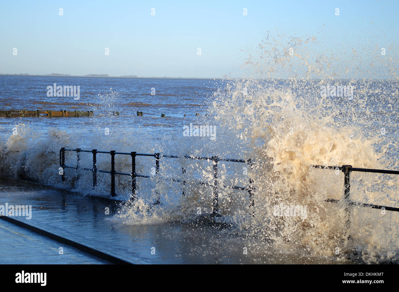 Cleethorpes, UK. 6th December 2013. UK Weather.High tides peak on