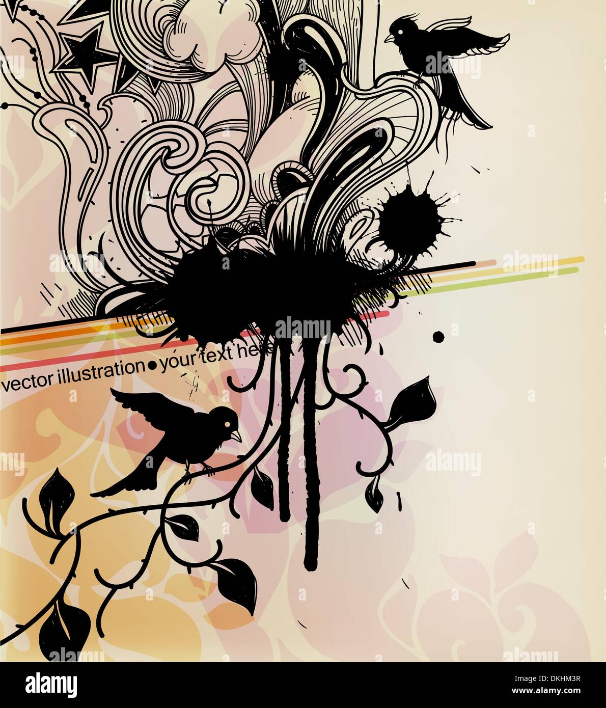 vector floral illustration of abstract plants and birds.eps10 Stock ...