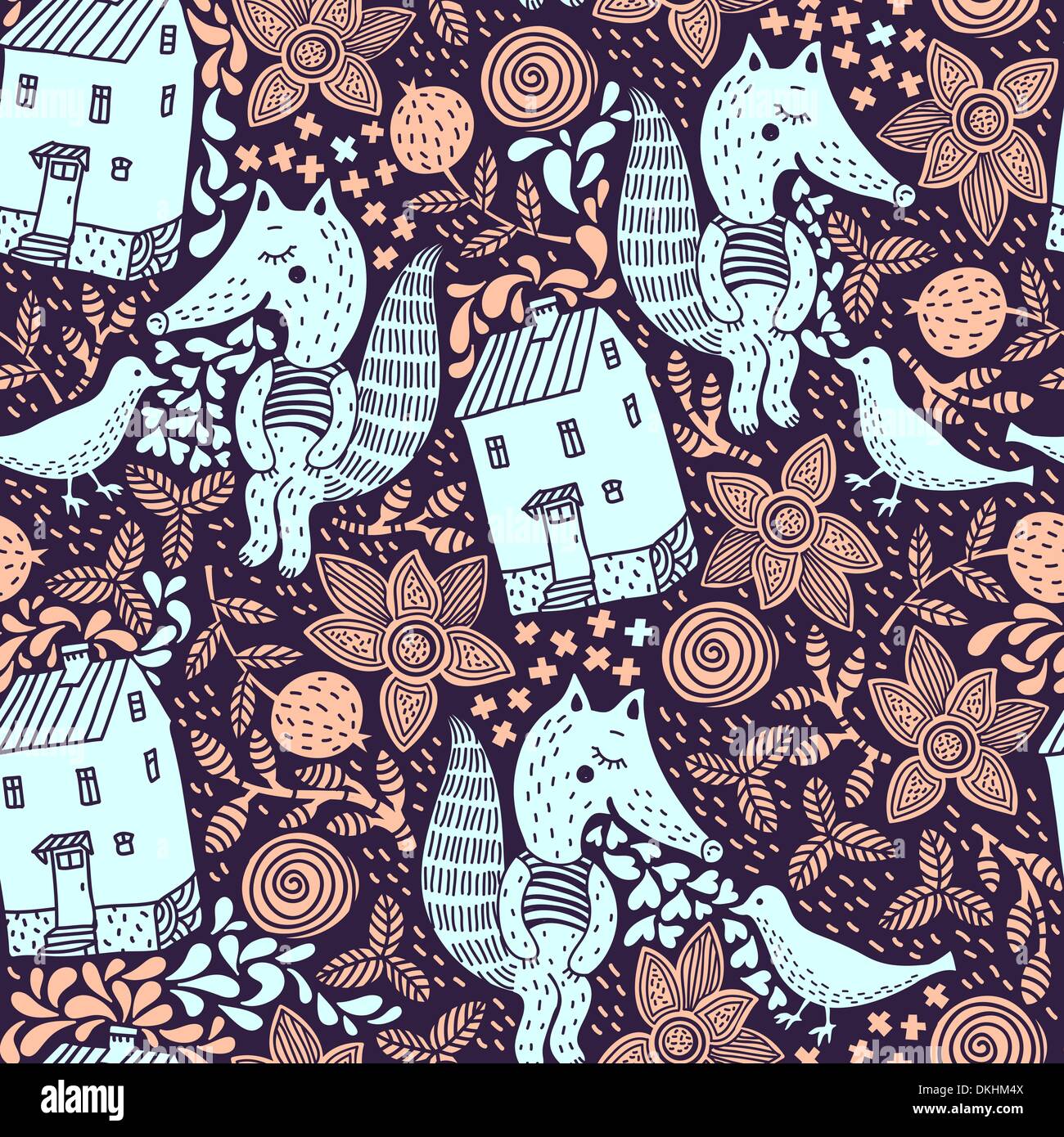vector seamless pattern with cute foxes Stock Vector Image & Art - Alamy