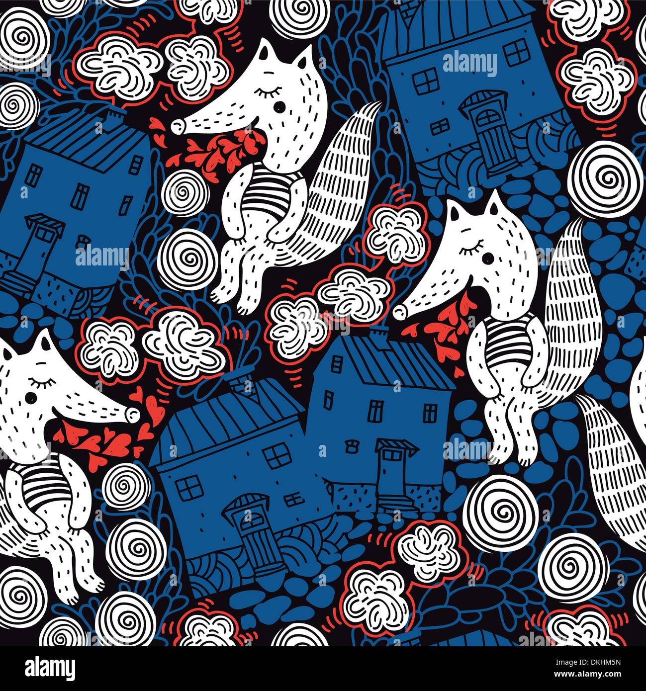 vector seamless pattern with cute foxes Stock Vector Image & Art - Alamy