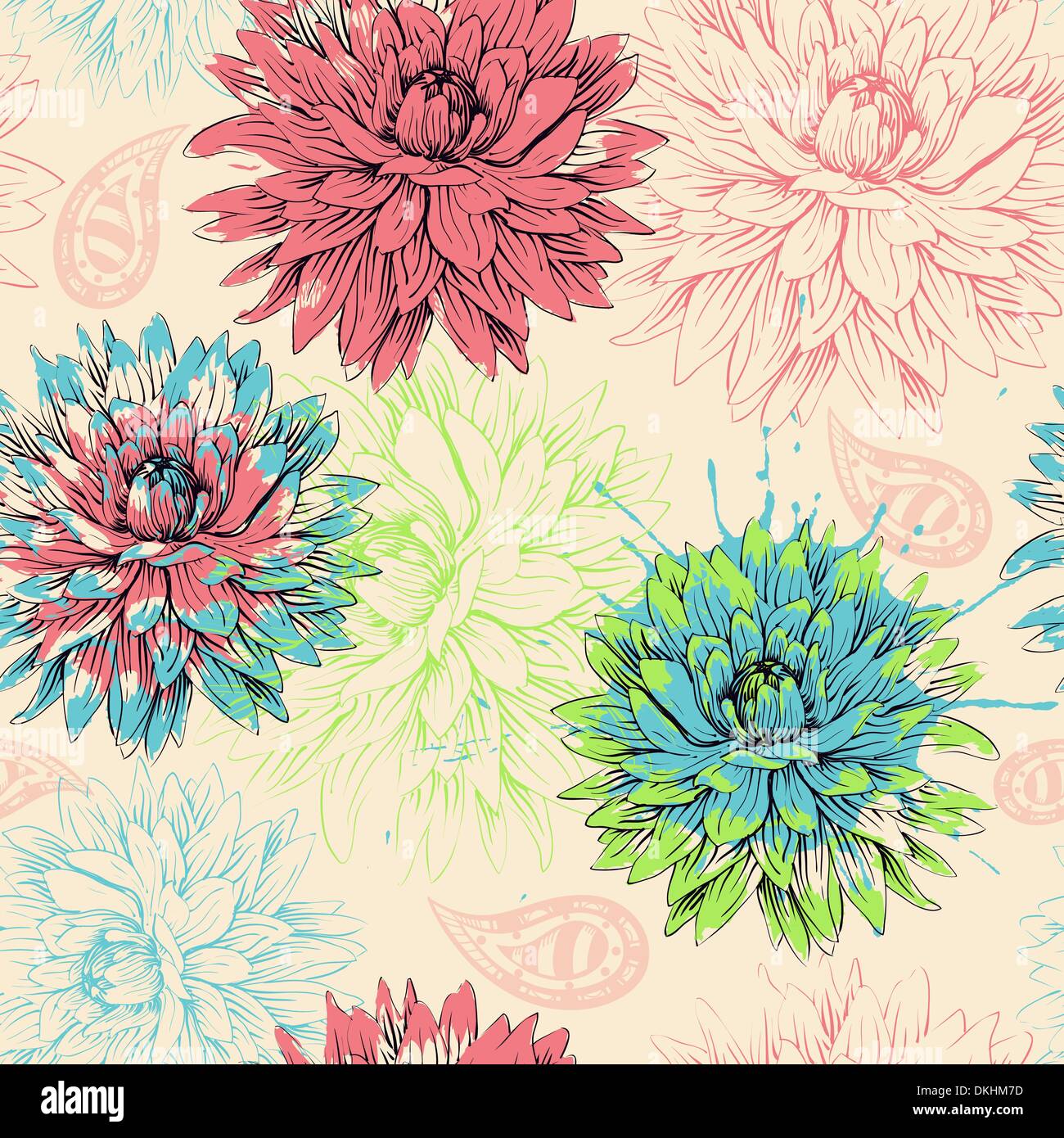 vector floral seamless pattern with colorful fantasy flowers Stock ...
