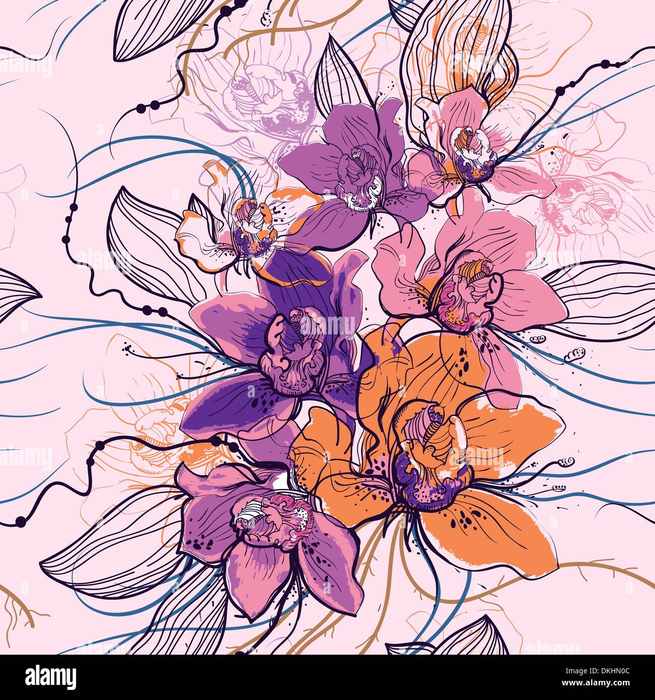 vector seamless floral pattern with blooming orchids Stock Vector Image ...
