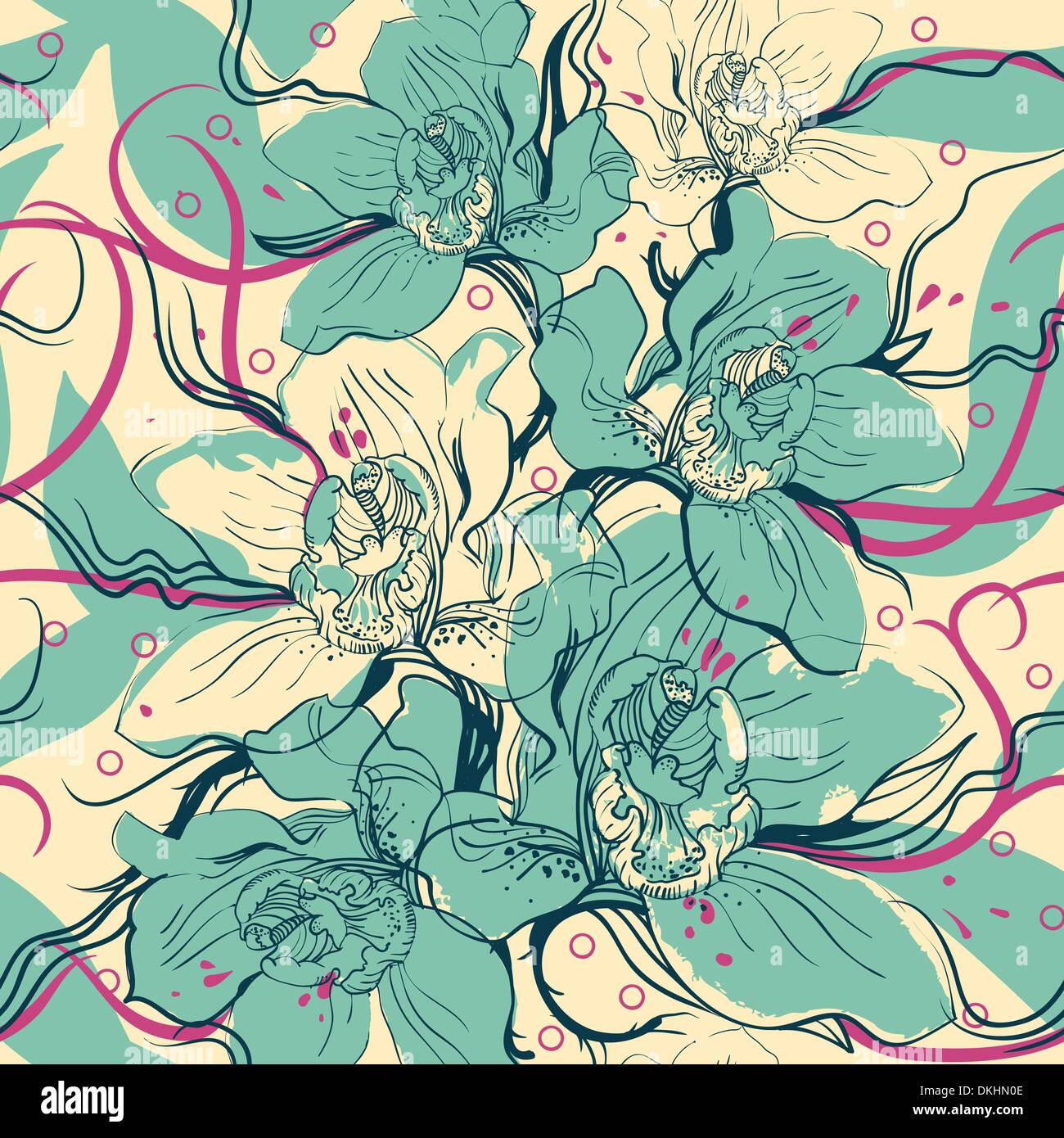 vector floral seamless pattern with blue orchids Stock Vector Image ...