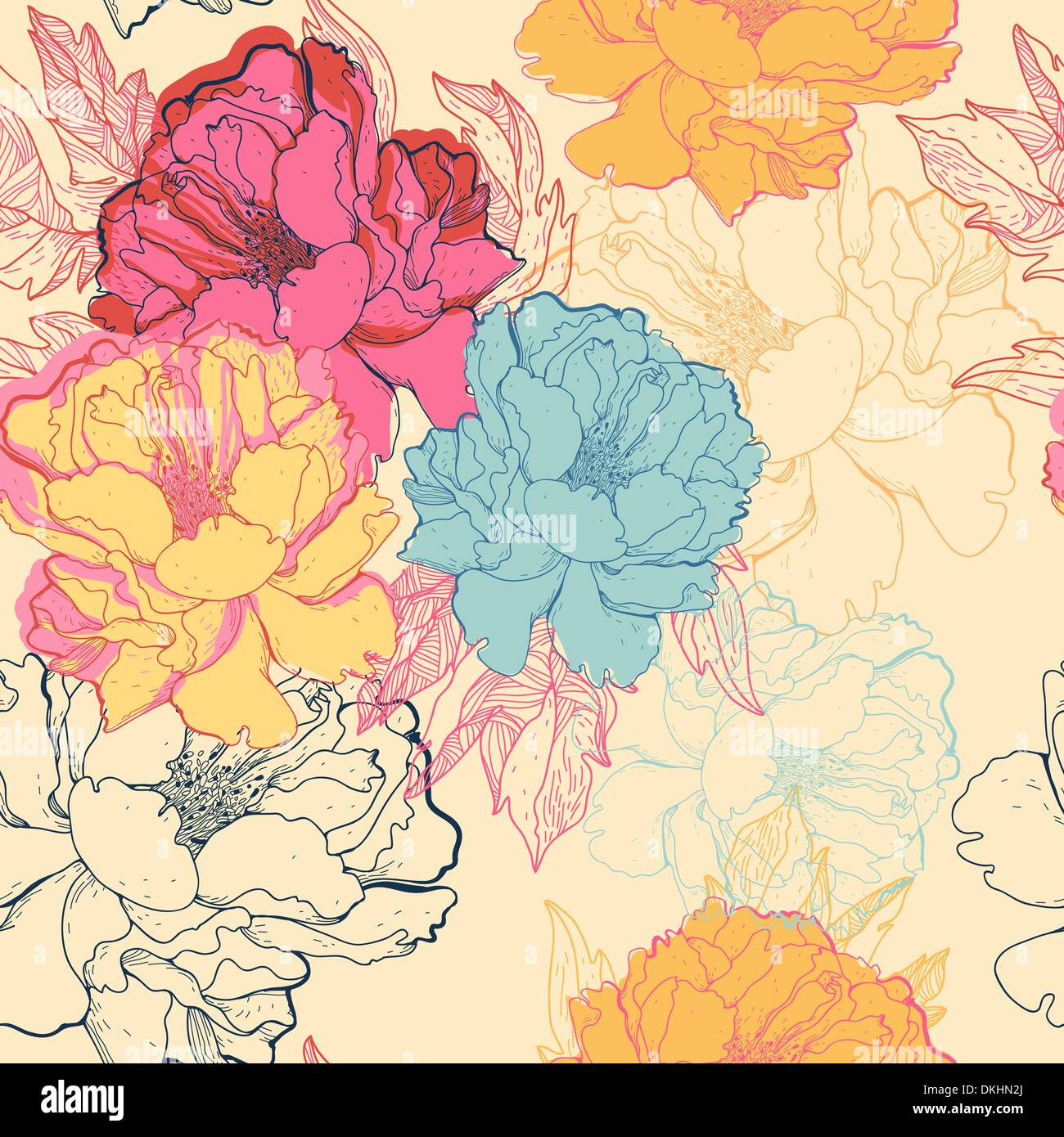 vector floral seamless pattern with fantasy blooming roses Stock Vector ...