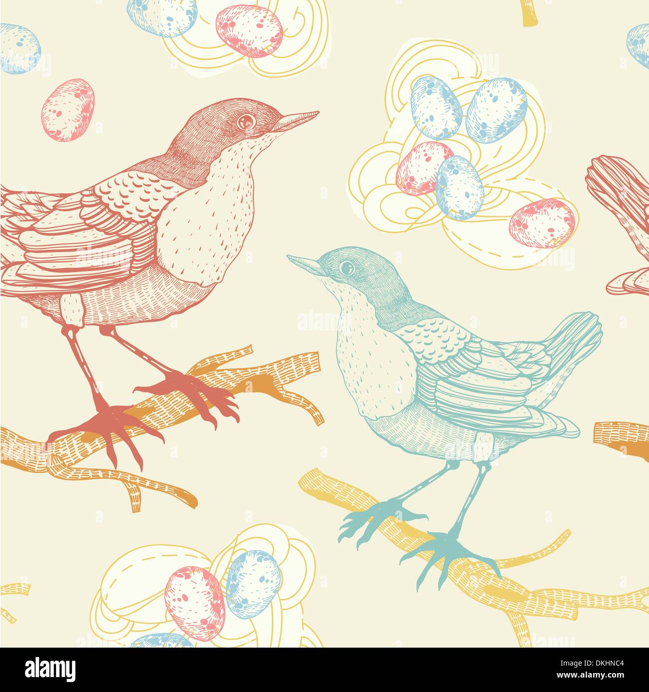 vector seamless pattern with colorful birds and nests Stock Vector ...