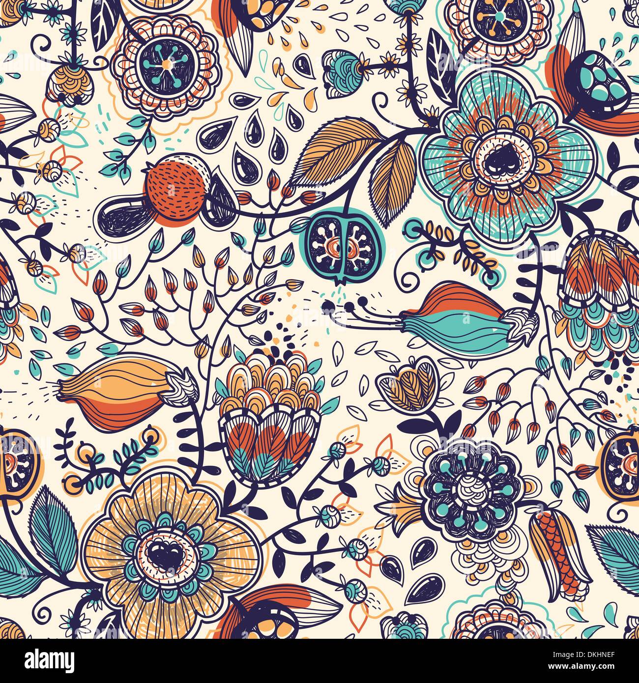 vector floral seamless pattern with decorative plants and fruits Stock ...
