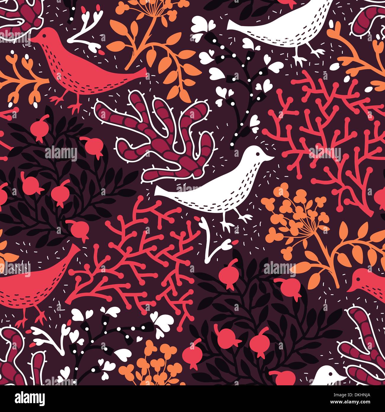 vector floral seamless pattern with abstract birds and plants Stock ...