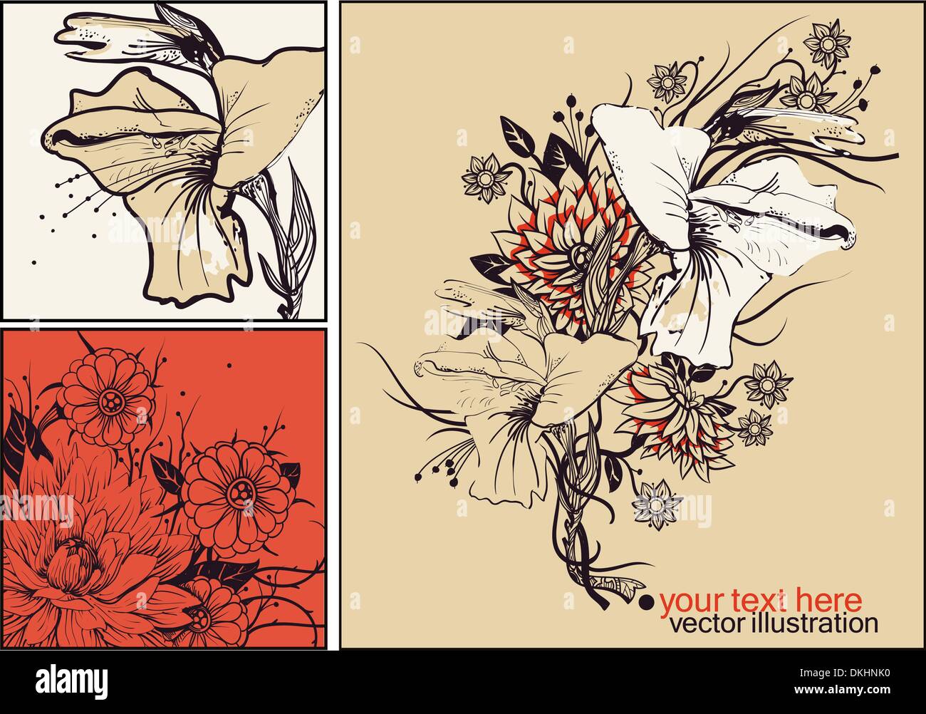 vector set of floral cards with blooming flowers Stock Vector