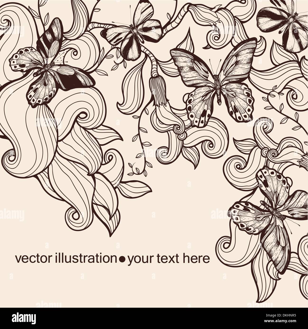 vector illustration of plants and butterflies Stock Vector Image & Art ...