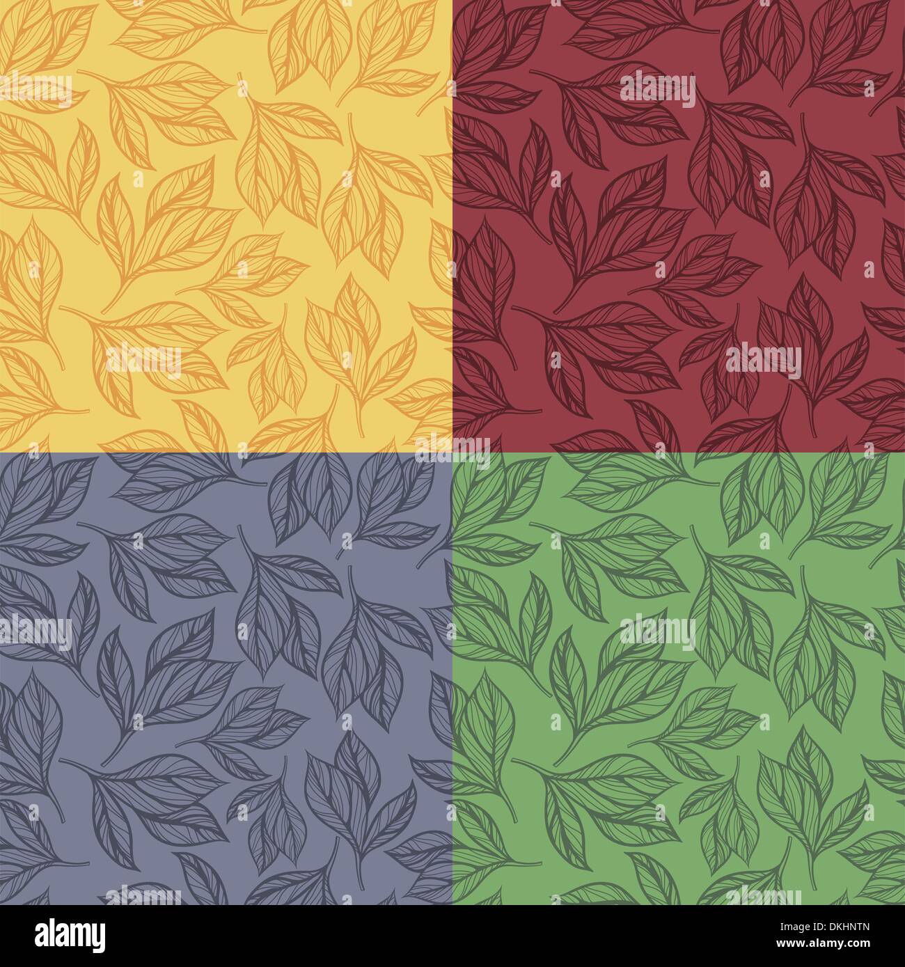vector set of seamless patterns with hand-drawn leaves Stock Vector ...