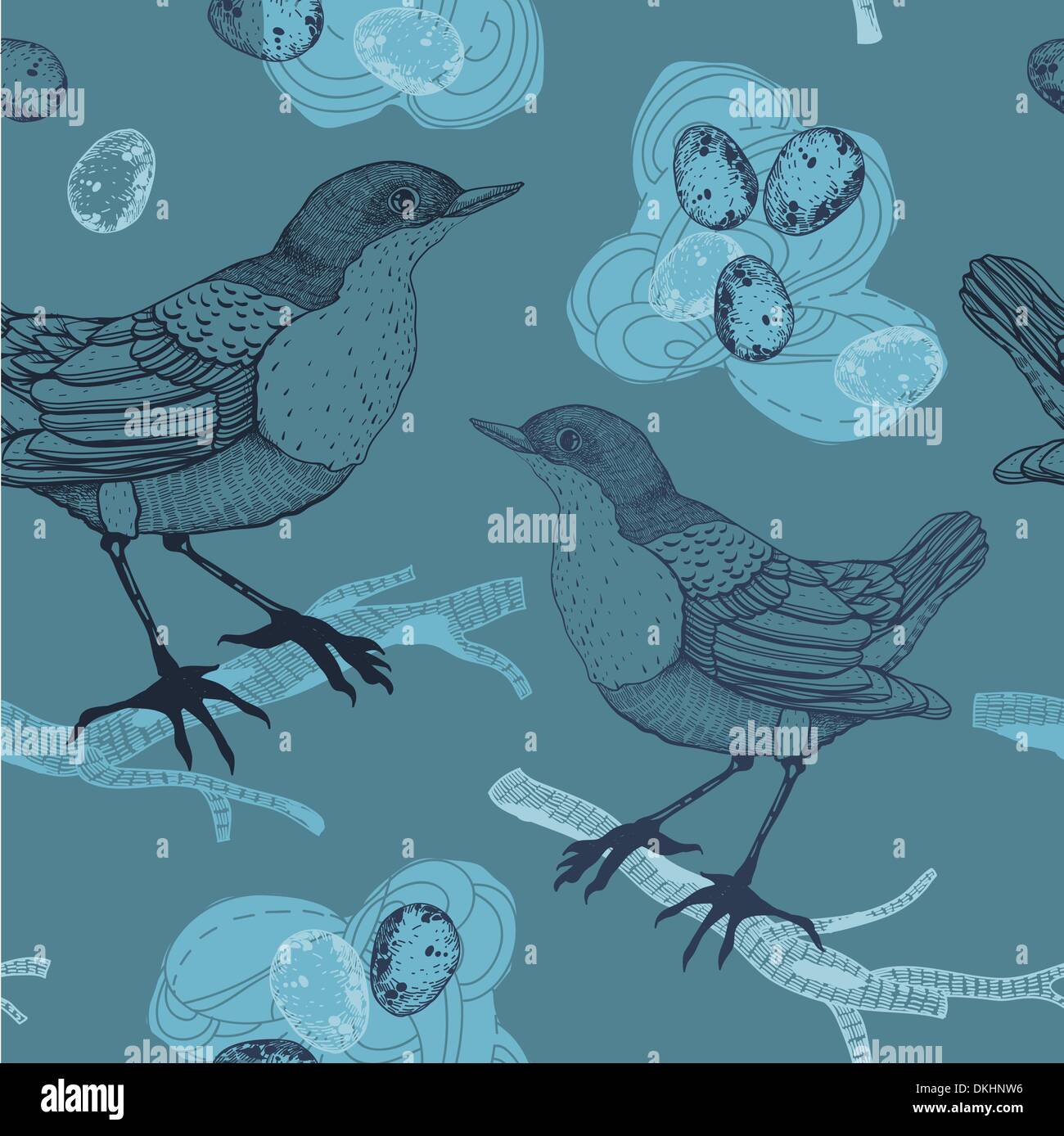 vector seamless pattern with wild birds and nests Stock Vector Image ...