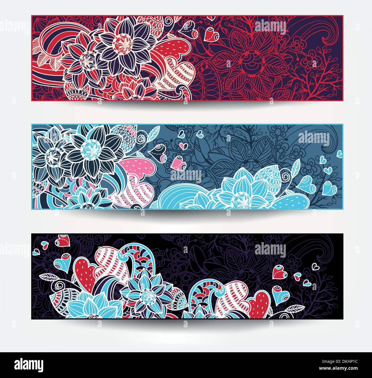 vector set of floral cards with abstract flowers and hearts Stock ...