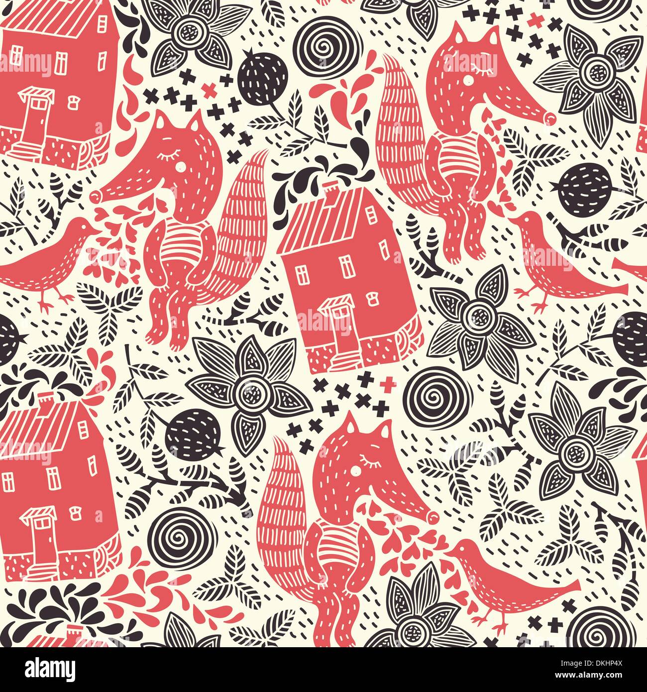 vector seamless pattern with cute foxes Stock Vector Image & Art - Alamy