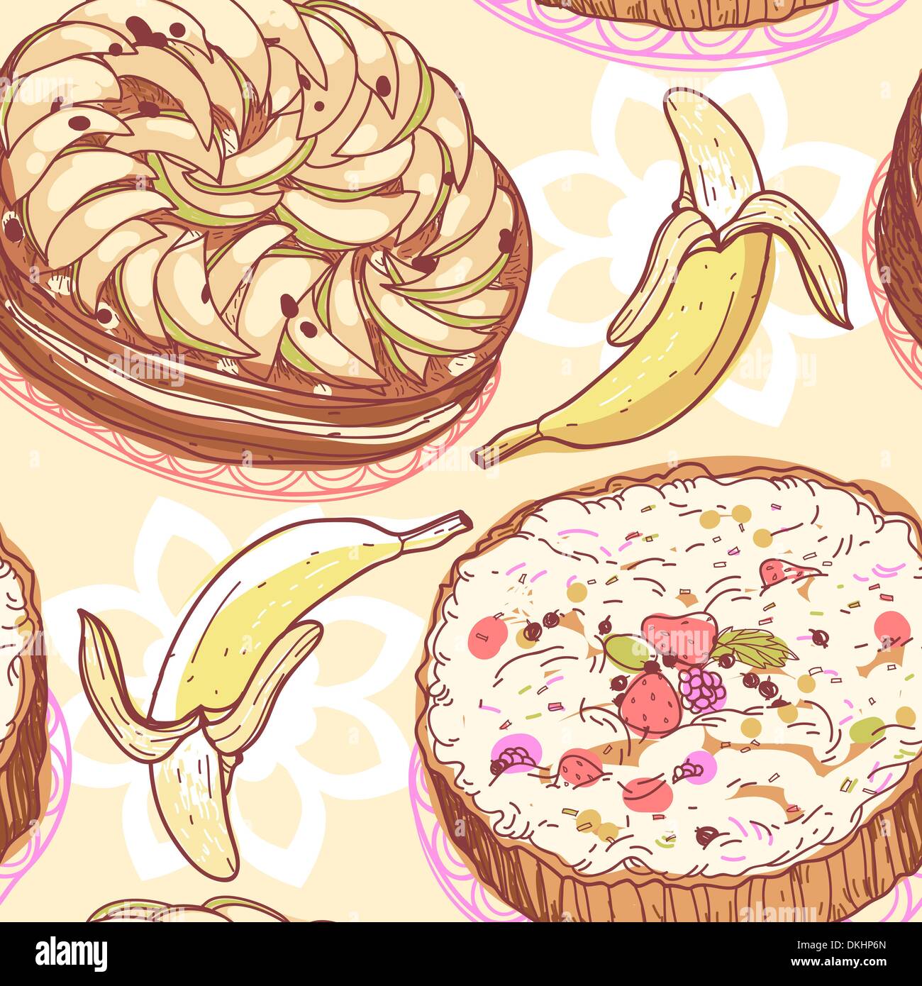 vector food seamless pattern with pies and bananas Stock Vector Image ...