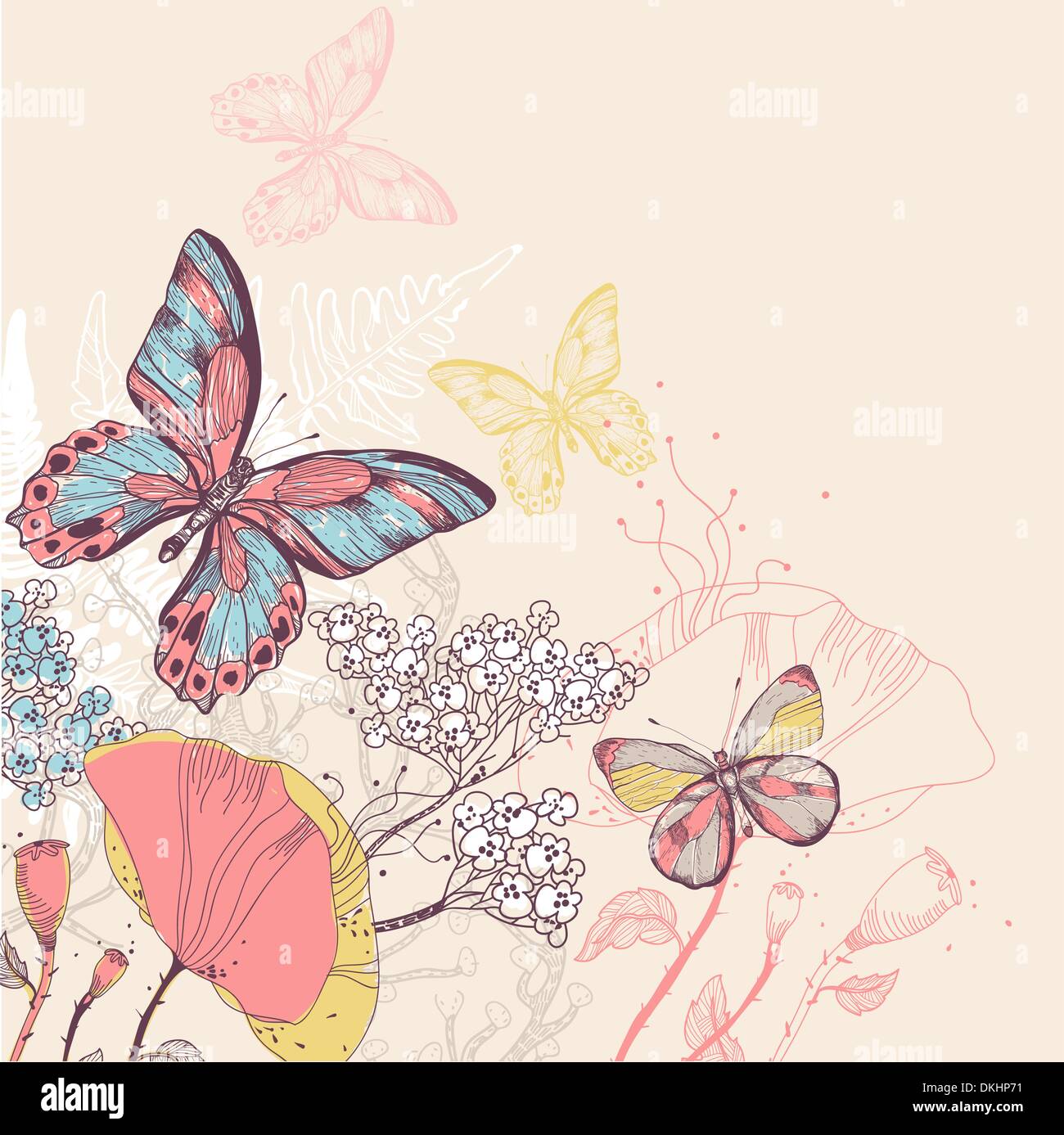 vector illustration of colorful butterflies and flowers Stock Vector ...