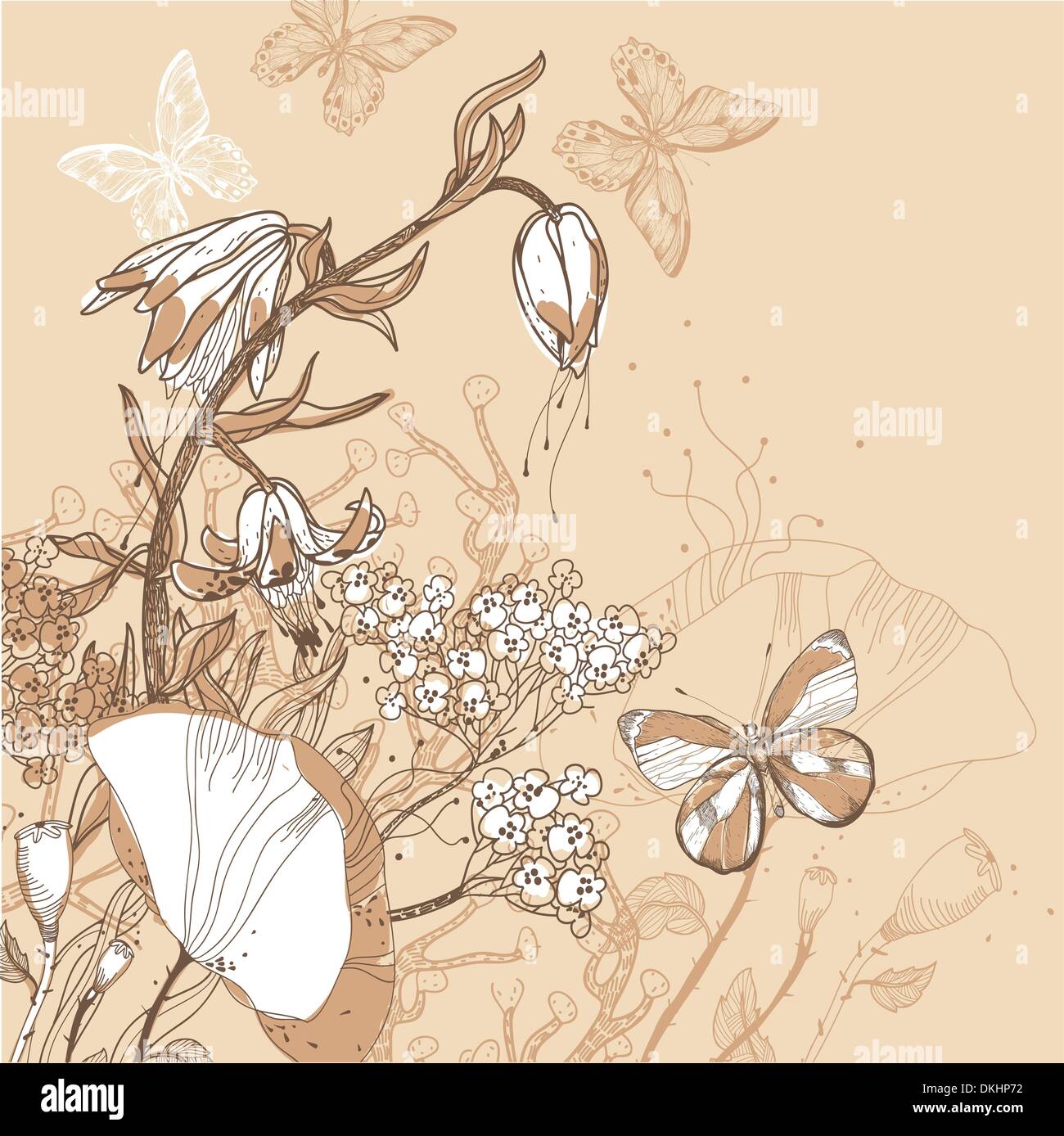 vector illustration of a blooming flowers and butterflies Stock Vector ...