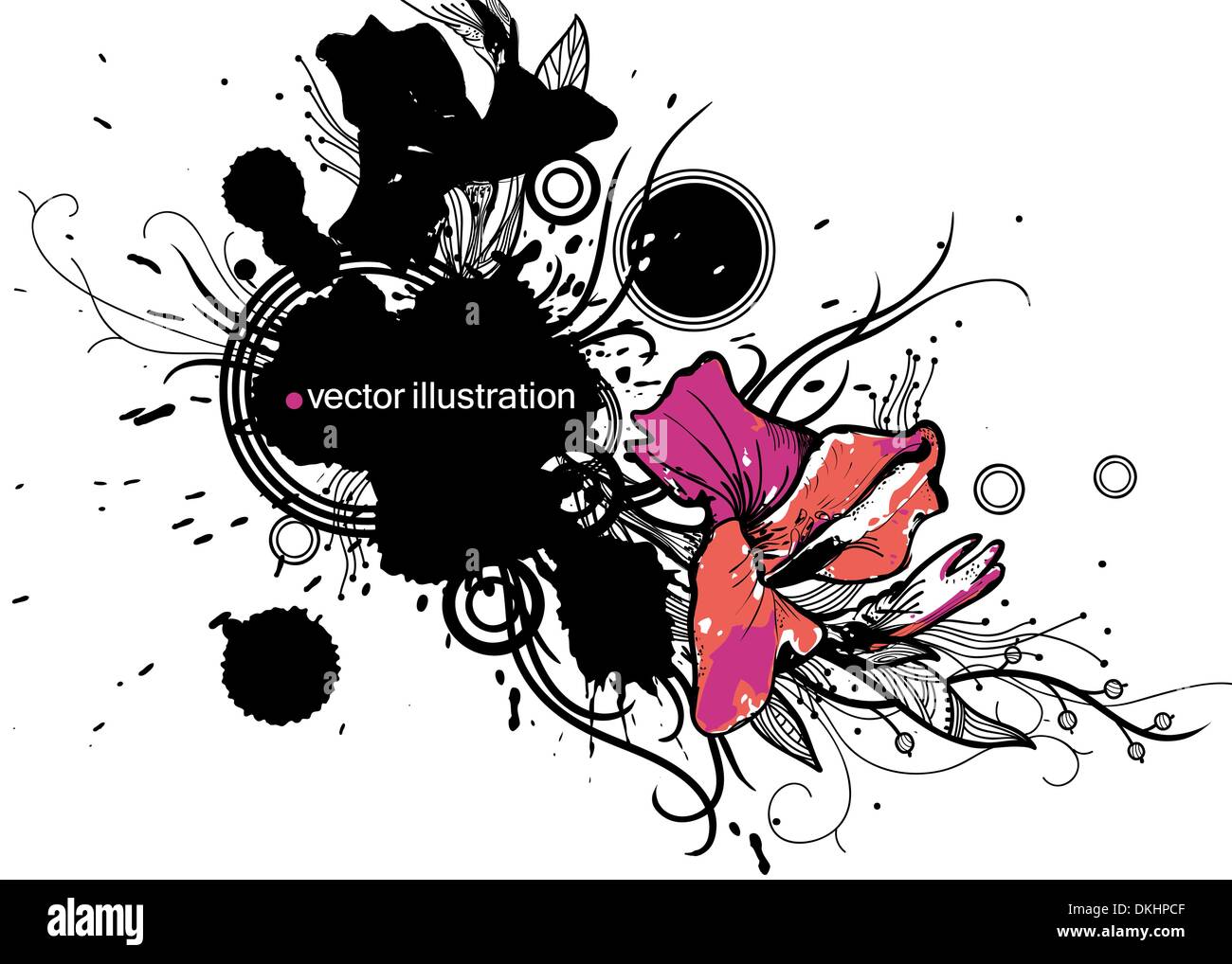 floral vector illustration of colorful gladiolus and abstract plants Stock Vector