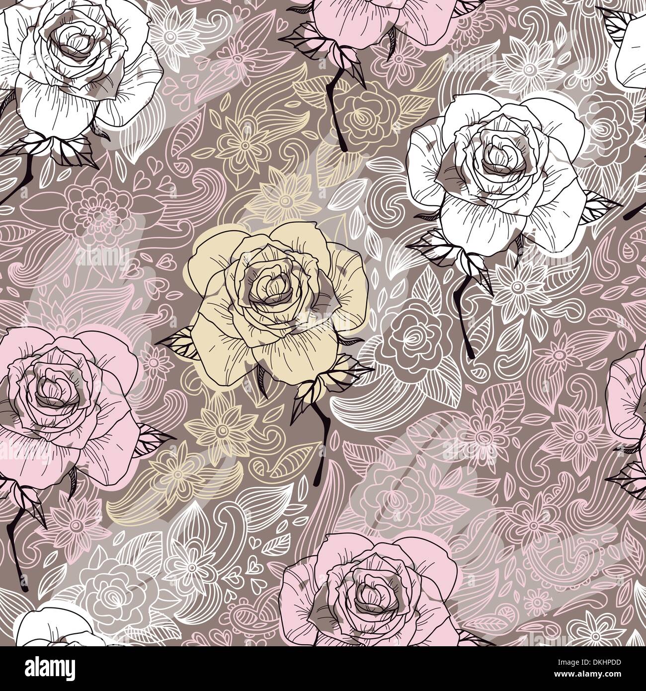 vector seamless floral pattern with blooming roses on a beige ...