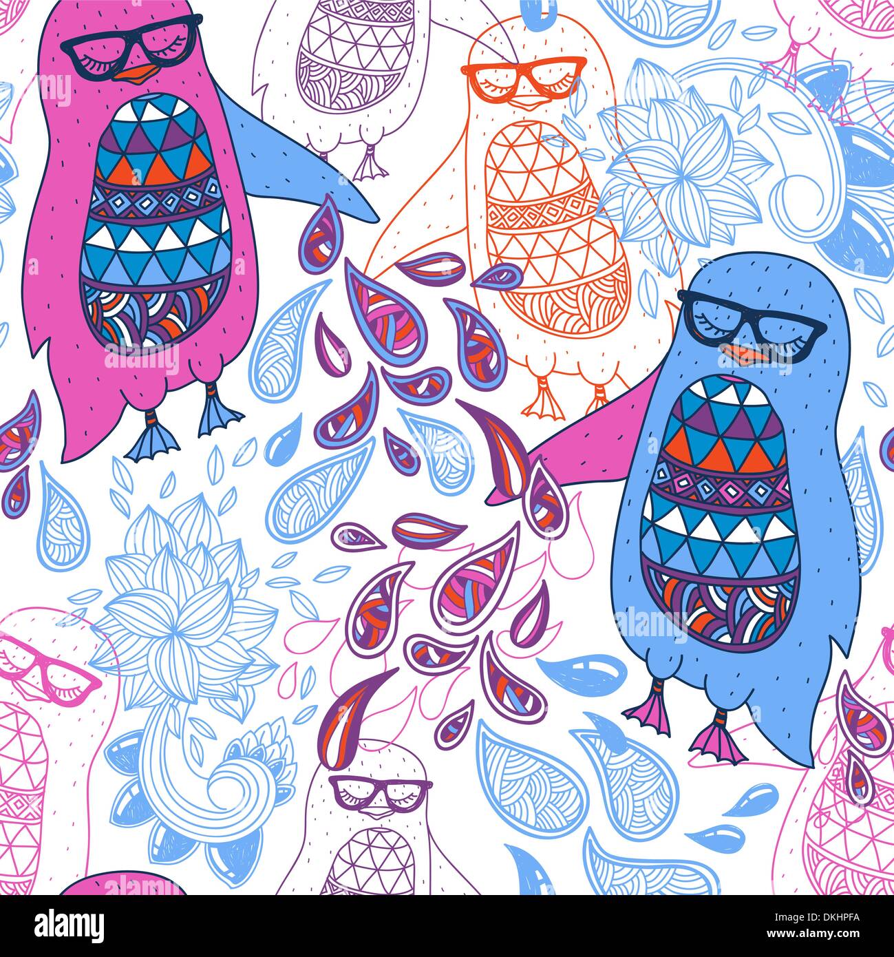 vector seamless pattern with colorful penguins Stock Vector