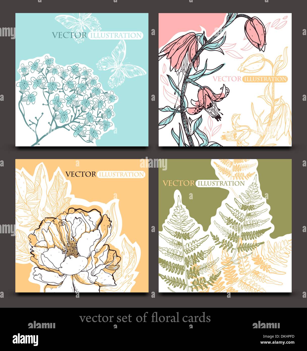 vector set with hand drawn floral cards Stock Vector Image & Art - Alamy