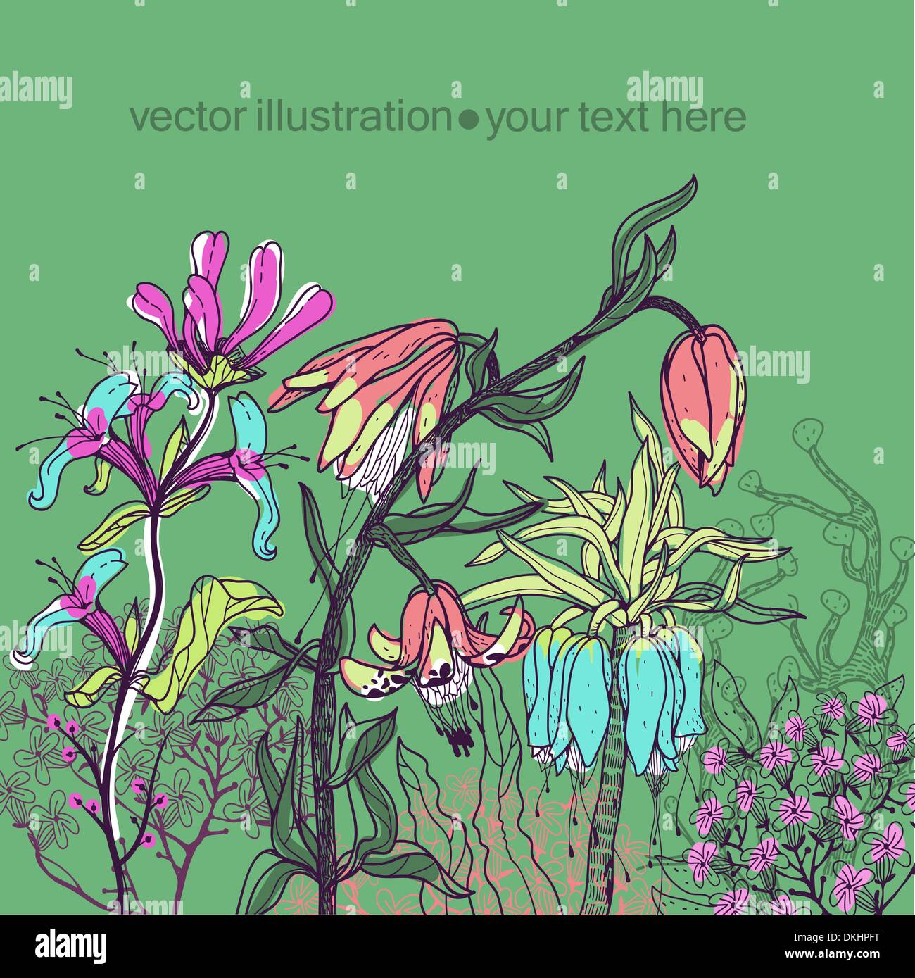 vector illustration of blooming flowers and plants Stock Vector Image ...