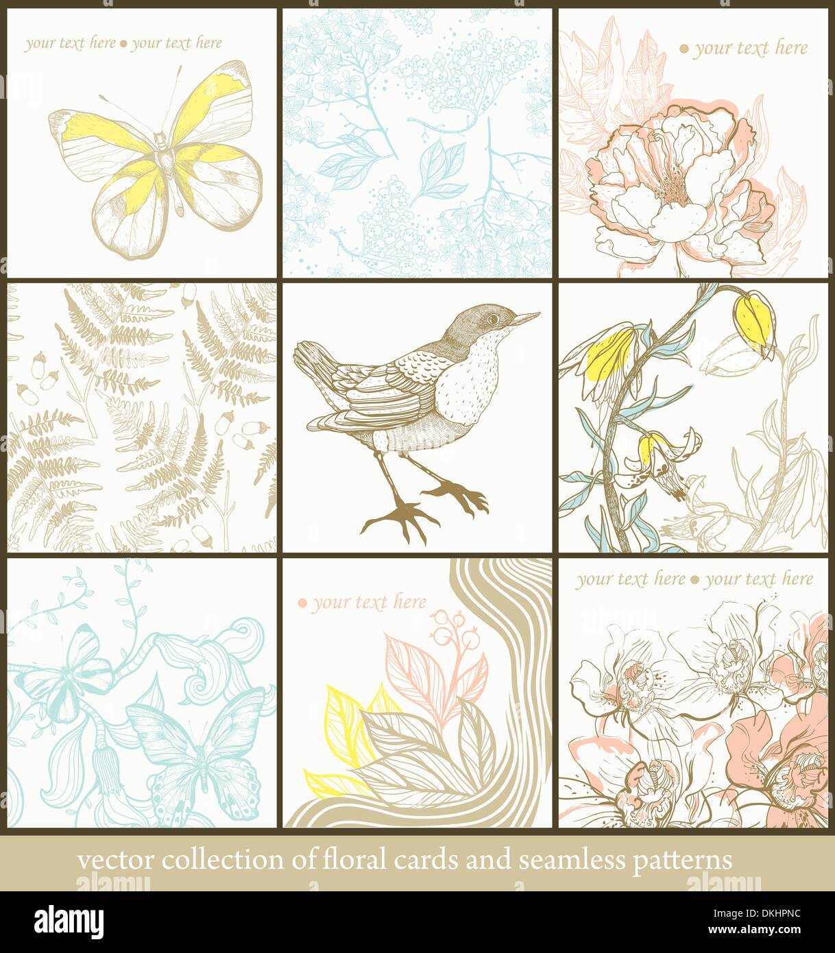 vector collection of floral cards and floral seamless patterns Stock ...