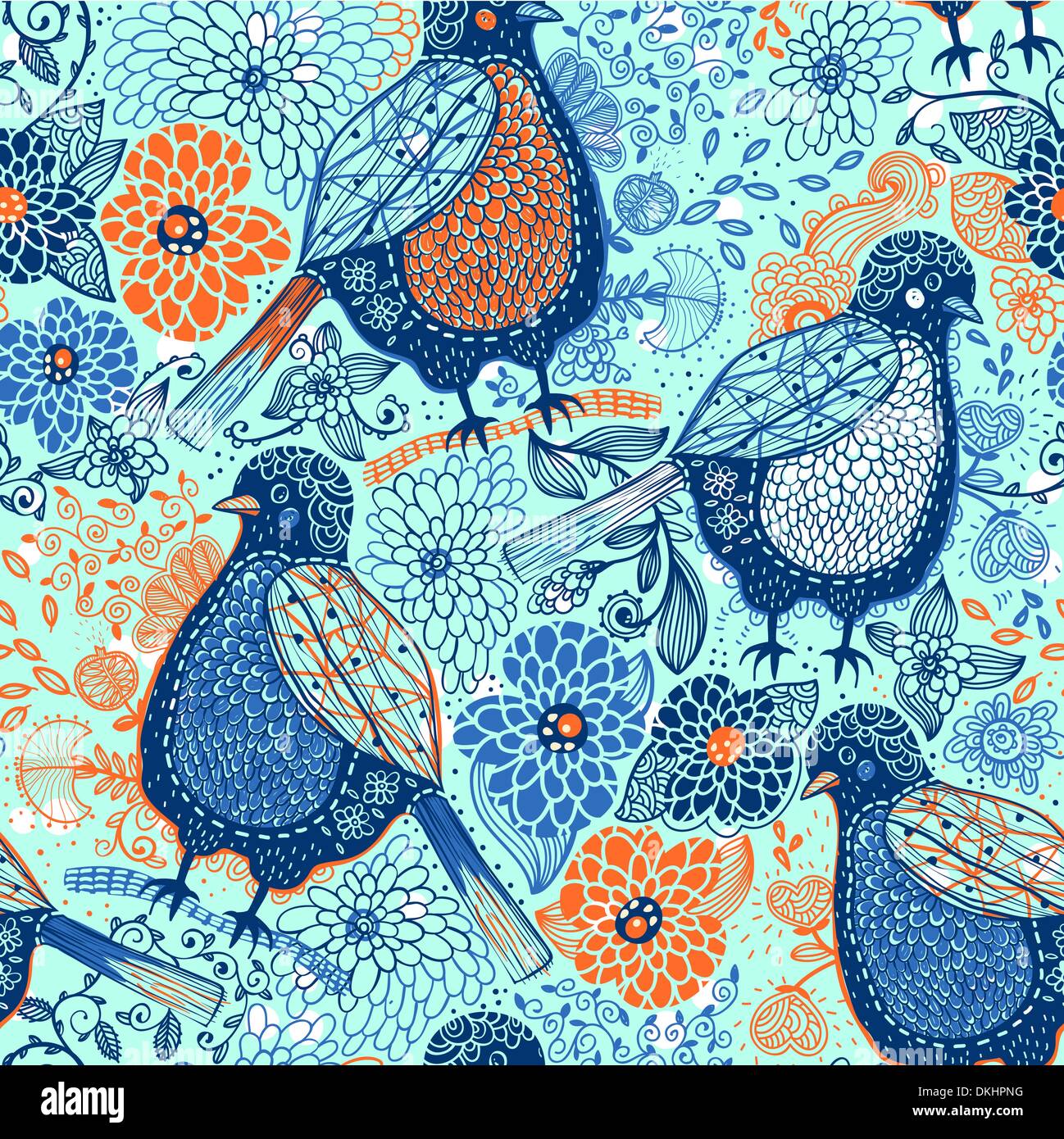 vector floral seamless pattern with abstract funny birds Stock Vector ...
