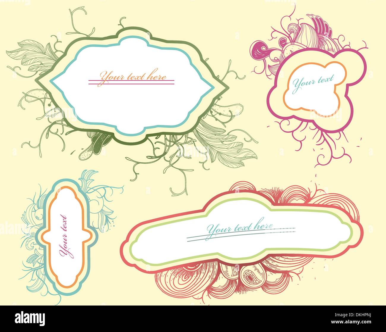 vector set of hand drawn floral frames in a vintage style Stock Vector ...