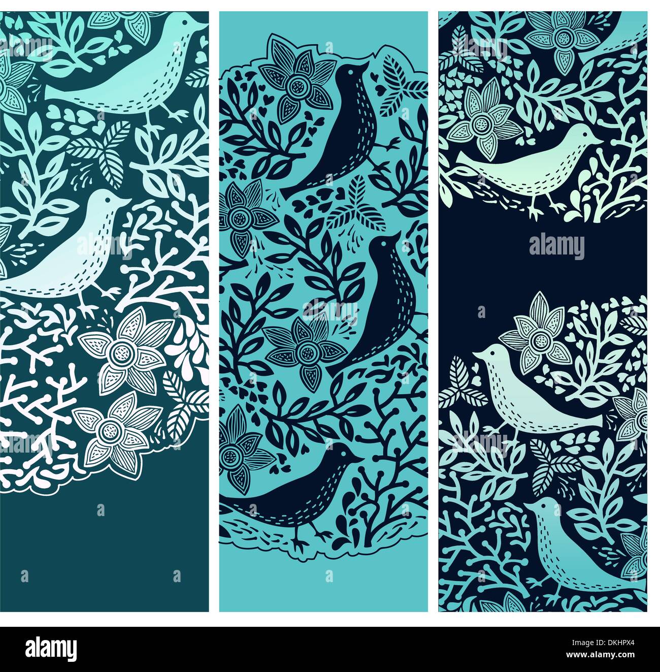 vector set of floral cards with abstract birds and flowers Stock Vector ...