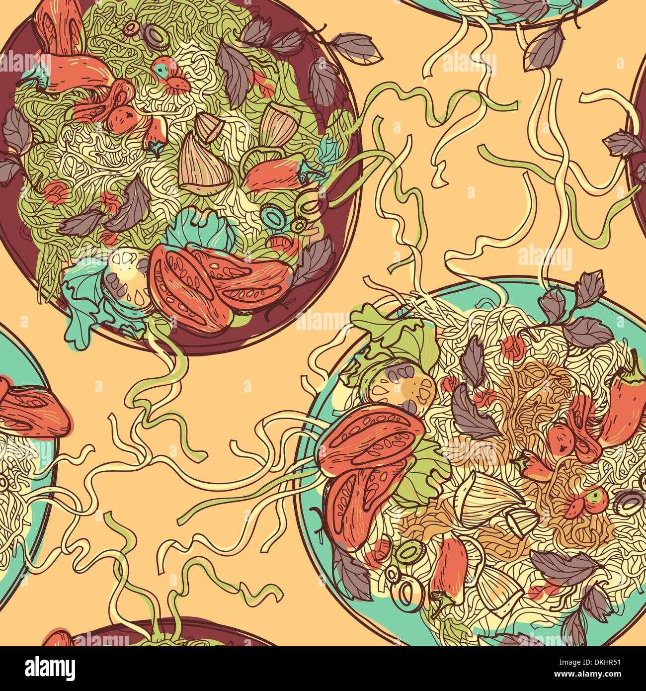 vector seamless pattern with plates of Italian pasta Stock Vector Image ...