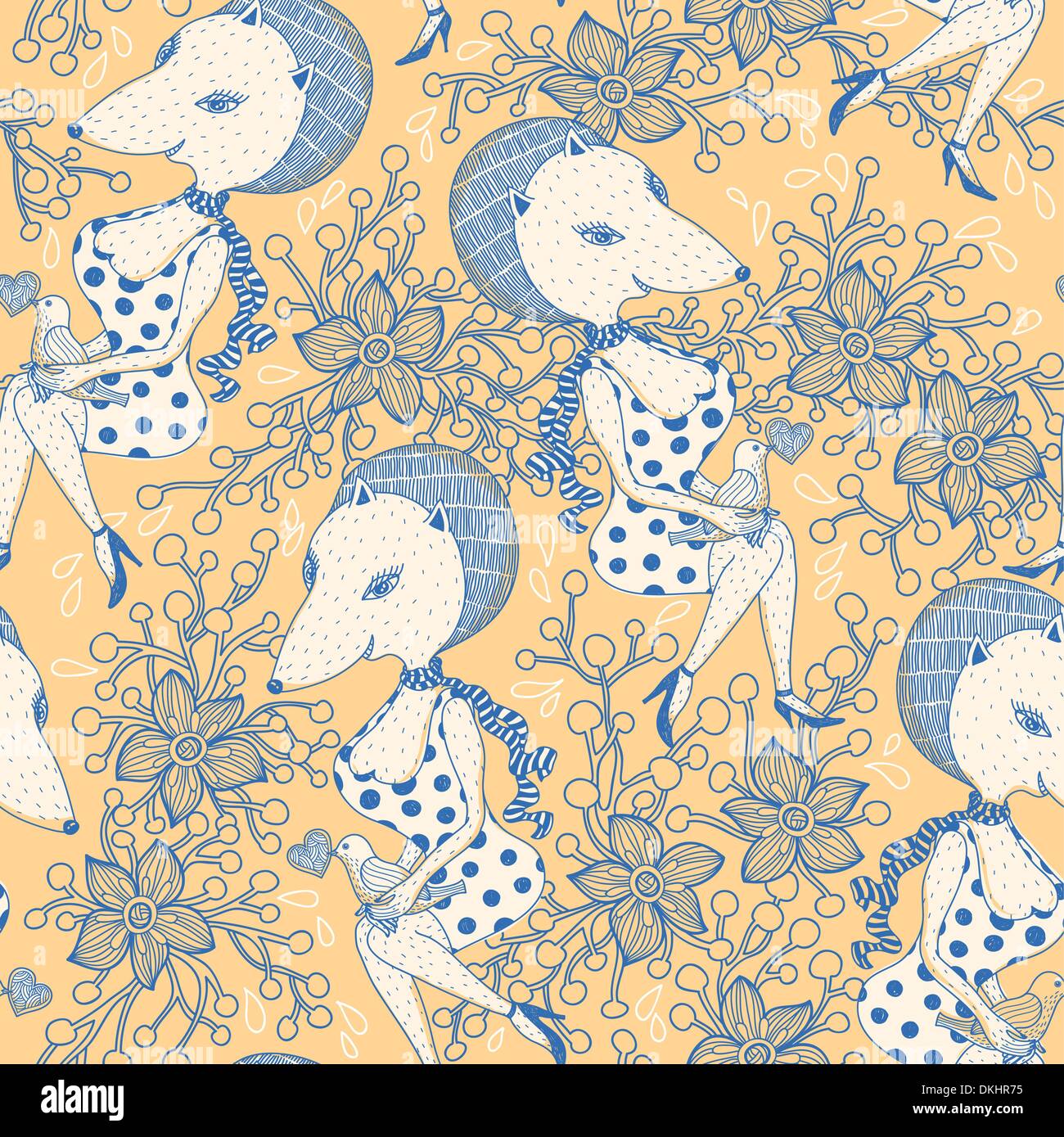 vector seamless pattern with foxes and flowers Stock Vector Image & Art ...