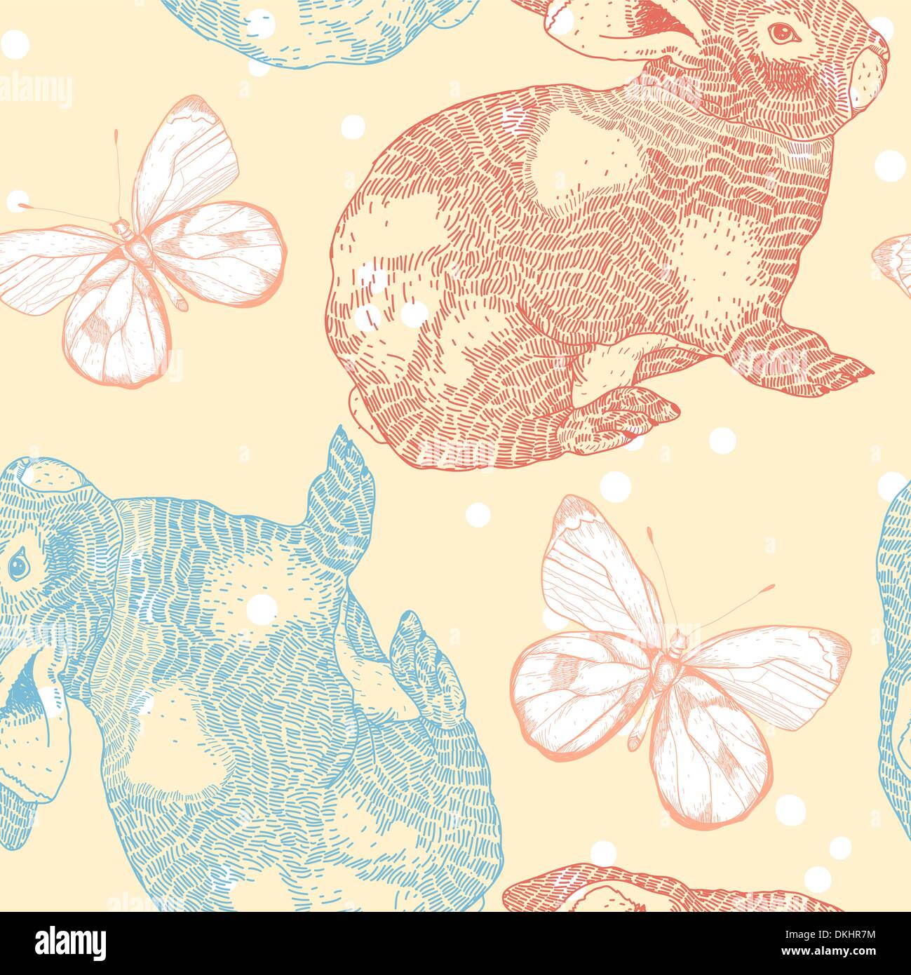 vector seamless pattern with rabbits and butterflies Stock Vector Image ...