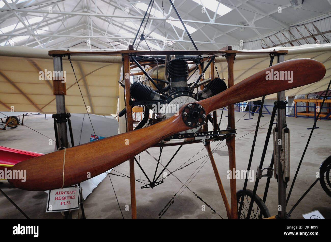 Blackburn type D monoplane in the hanger.Owned by the Shuttleworth collection.Britain's oldest airworthy aircraft.Built in 1912. Stock Photo