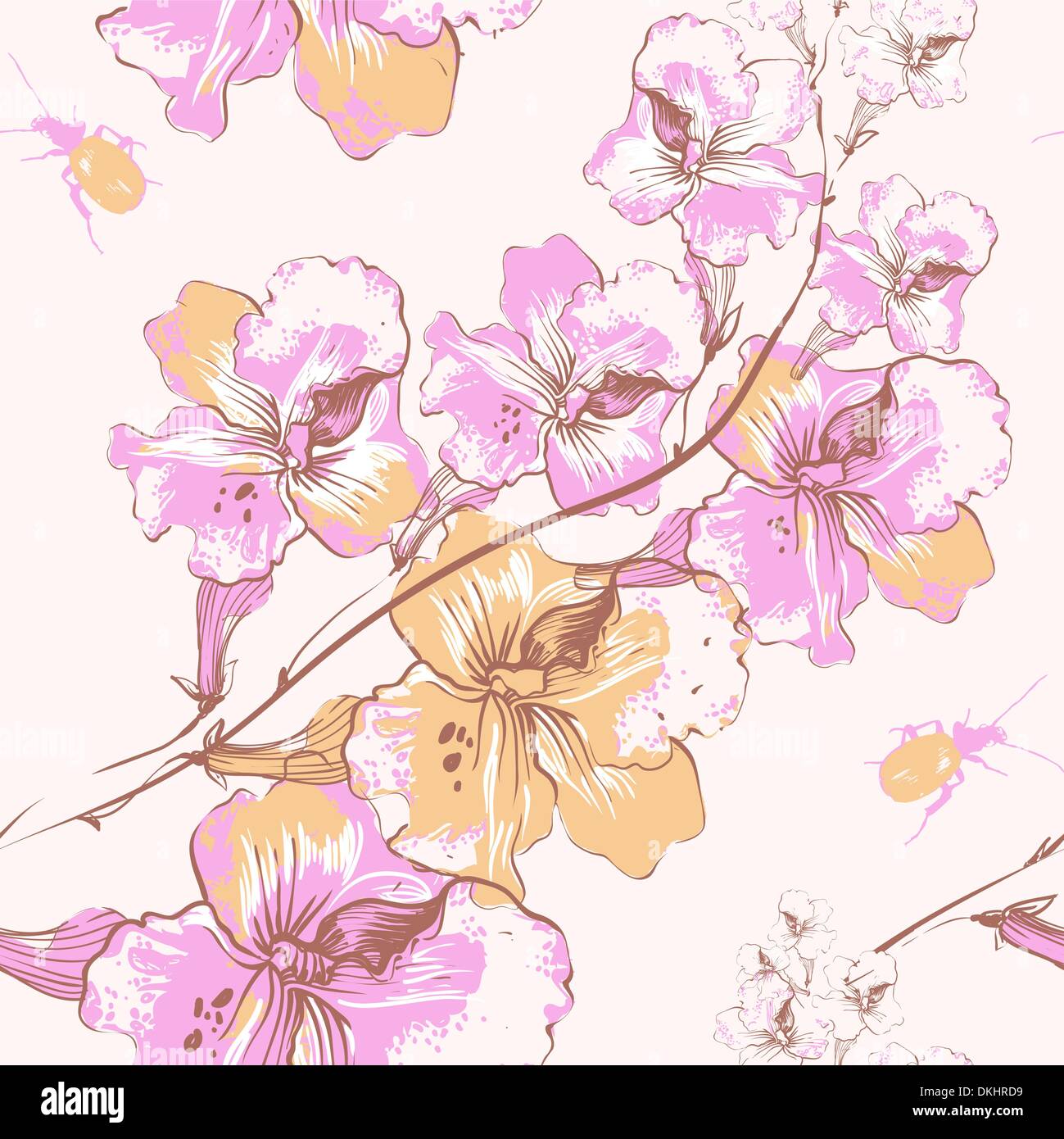 vector seamless floral pattern with flowers and bugs Stock Vector Image ...