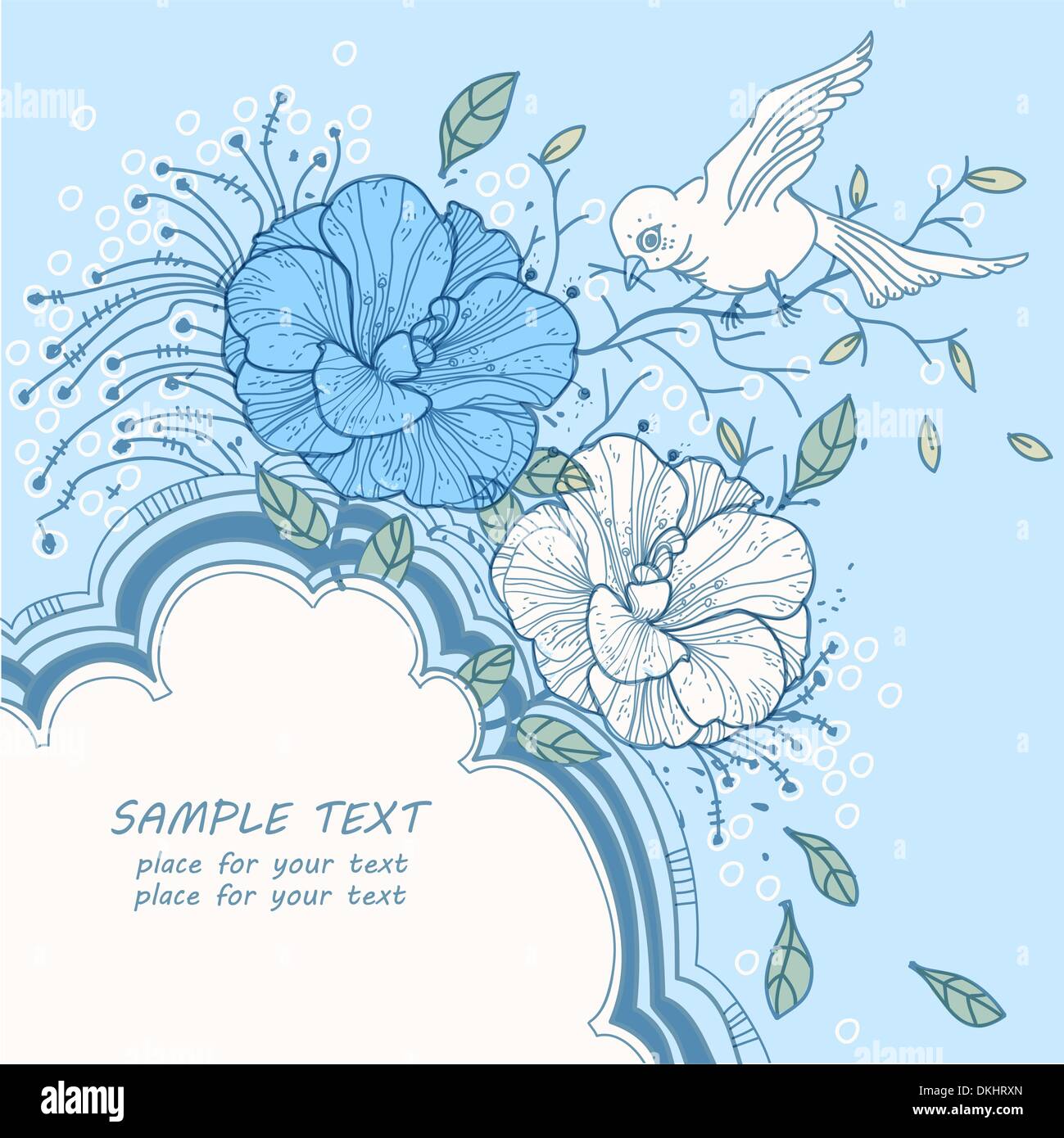 gentle floral frame with blooming flowers and a white bird Stock Vector ...