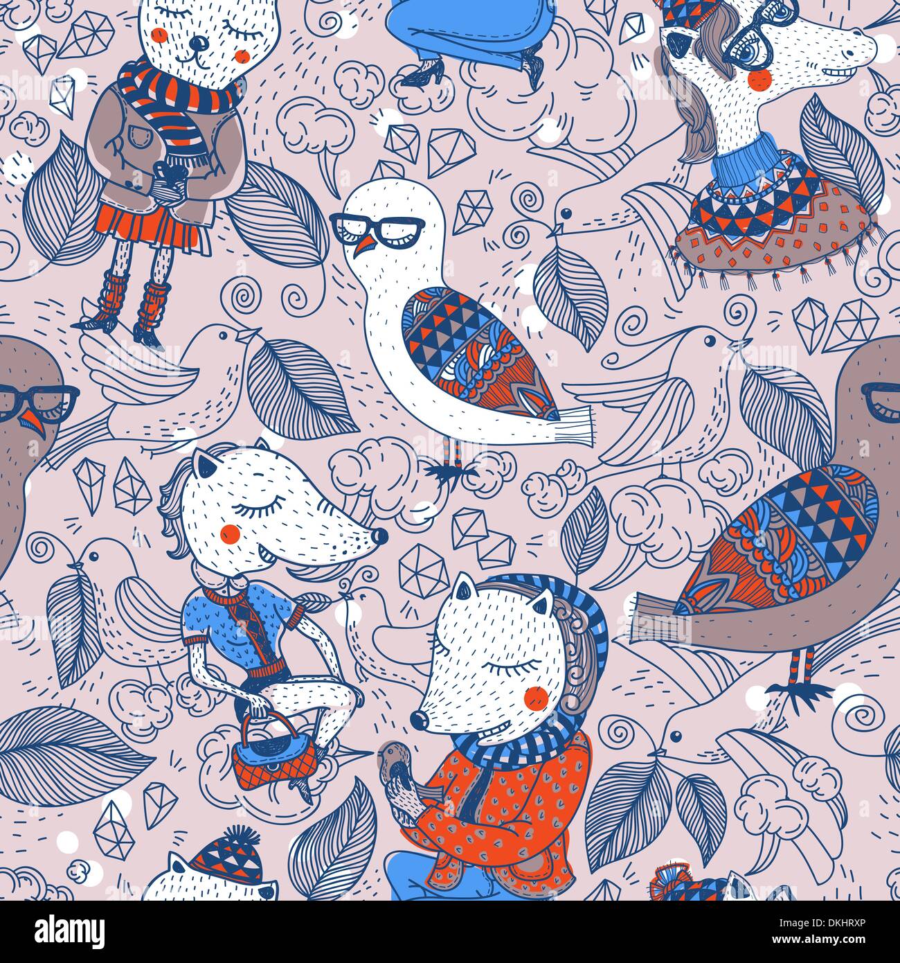 vector seamless pattern with cute funny animals Stock Vector Image ...