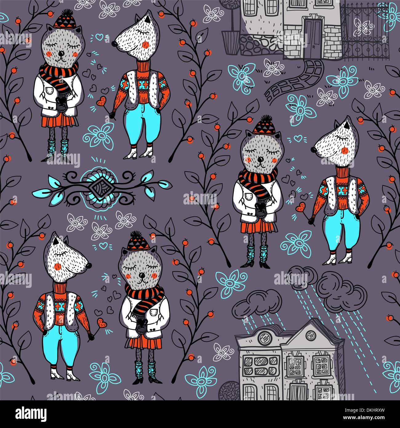 vector seamless pattern with funny animals Stock Vector Image & Art - Alamy