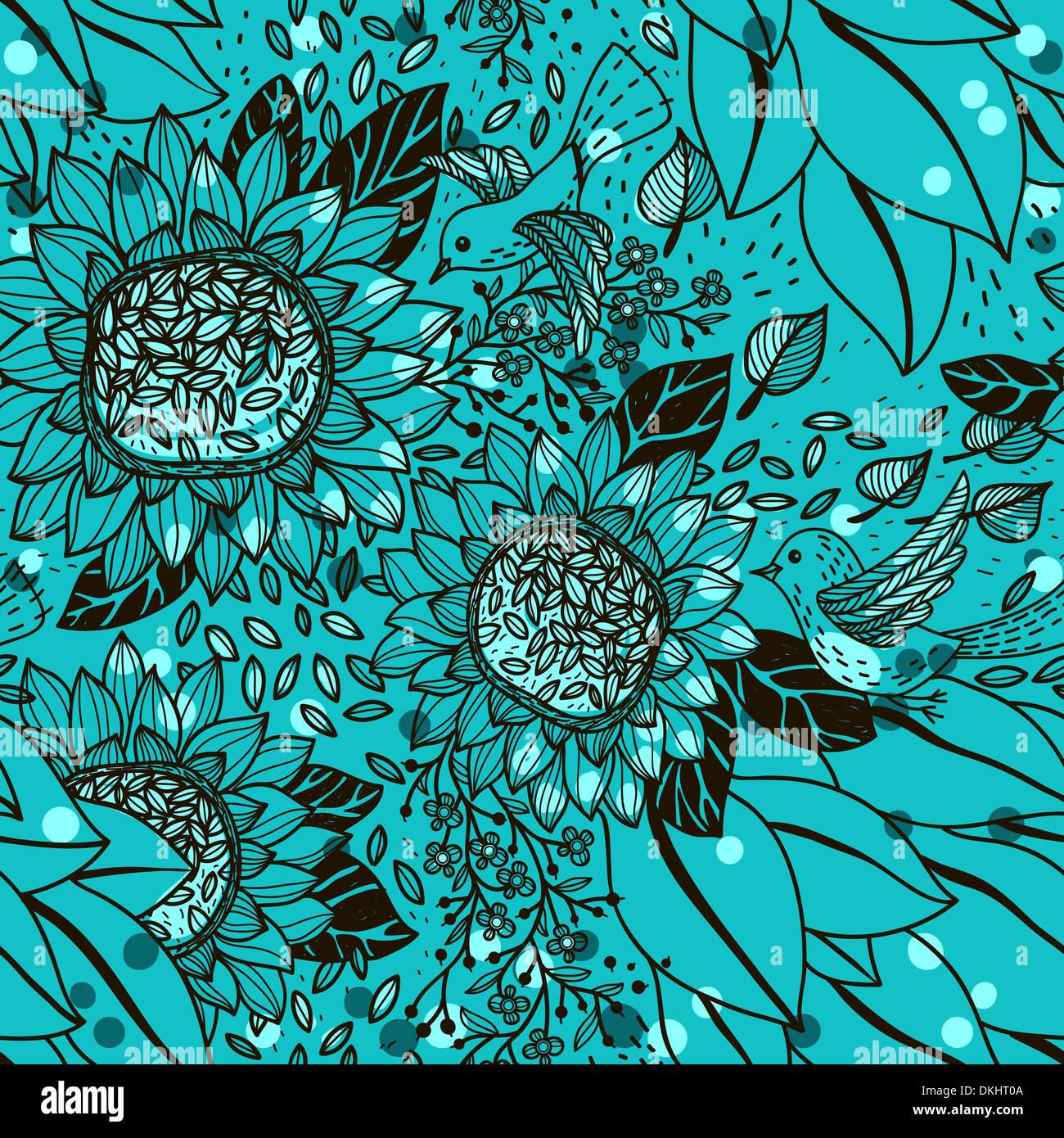 vector seamless floral pattern with sunflowers and birds Stock Vector ...