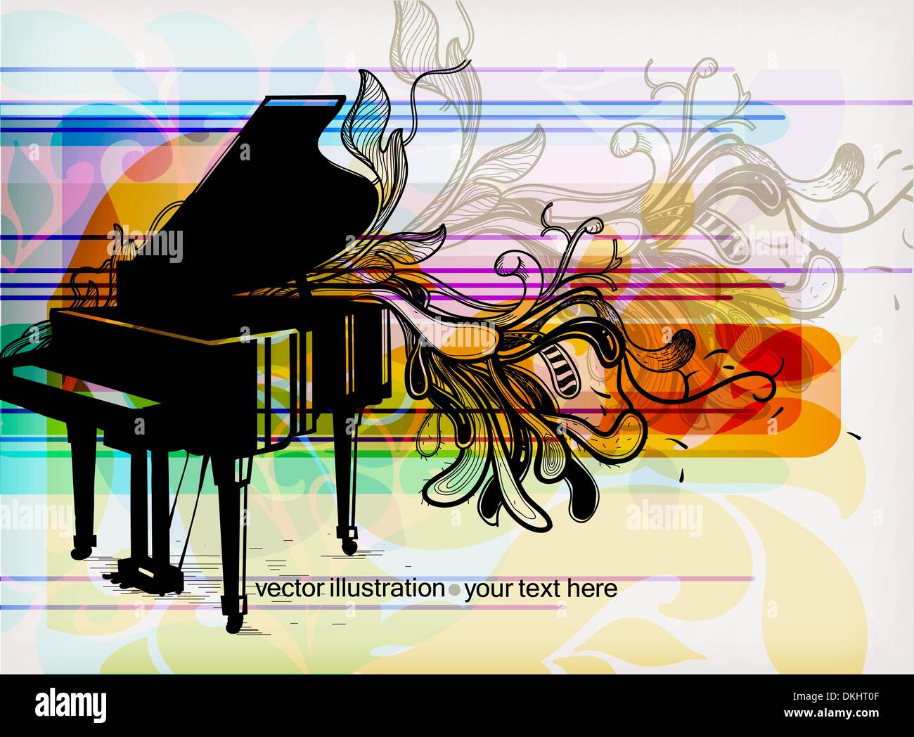 eps10 vector illustration of a black piano with fantasy plants on a  colorful background Stock Vector Image & Art - Alamy