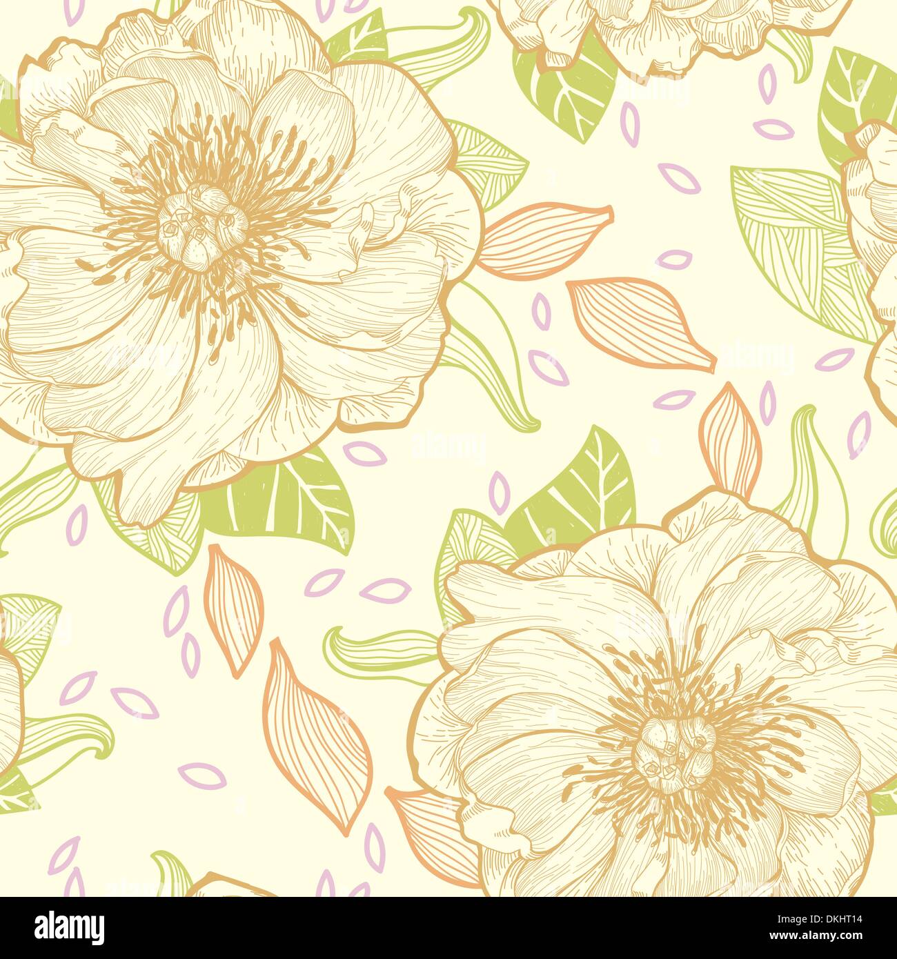 vector floral seamless pattern with hand-drawn peonies Stock Vector ...