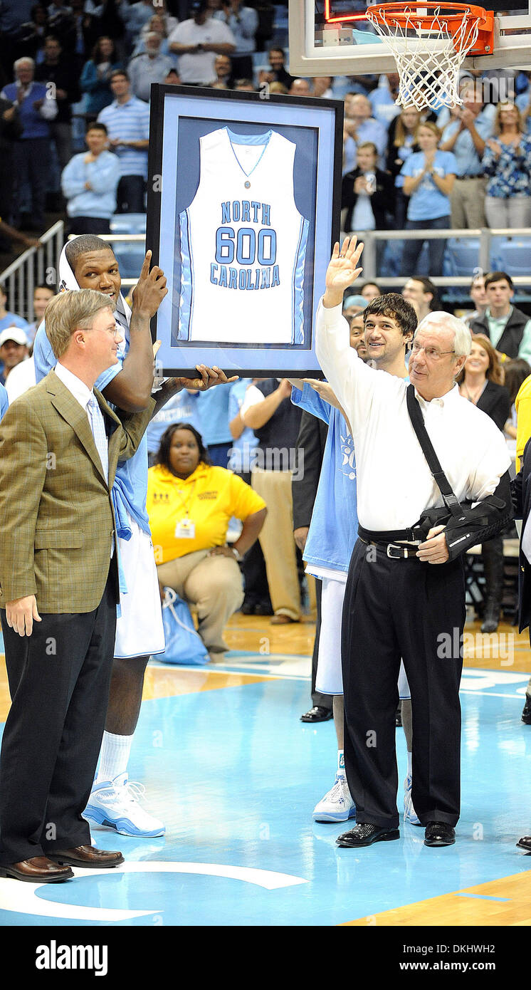 Nov. 29, 2009 - Chapel Hill, North Carolina, USA - Nov 29, 2009 - Chapel Hill, North Carolina; USA - Carolina Tarheels Head Coach ROY WILLIAMS celebrates winning his 600th game as the Univserity of North Carolina Tarheels defeated The Nevada Wolfpack with final score of 80-73 as they played college basketball at the Dean Smith Center located in Chapel Hill.  Copyright 2009 Jason Mo Stock Photo