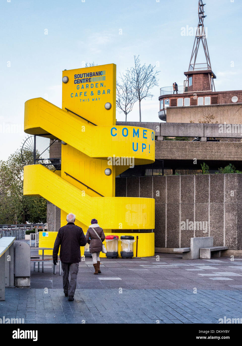 Bright yellow stairs to South Bank Centre Cafe, Bar and Garden Stock Photo