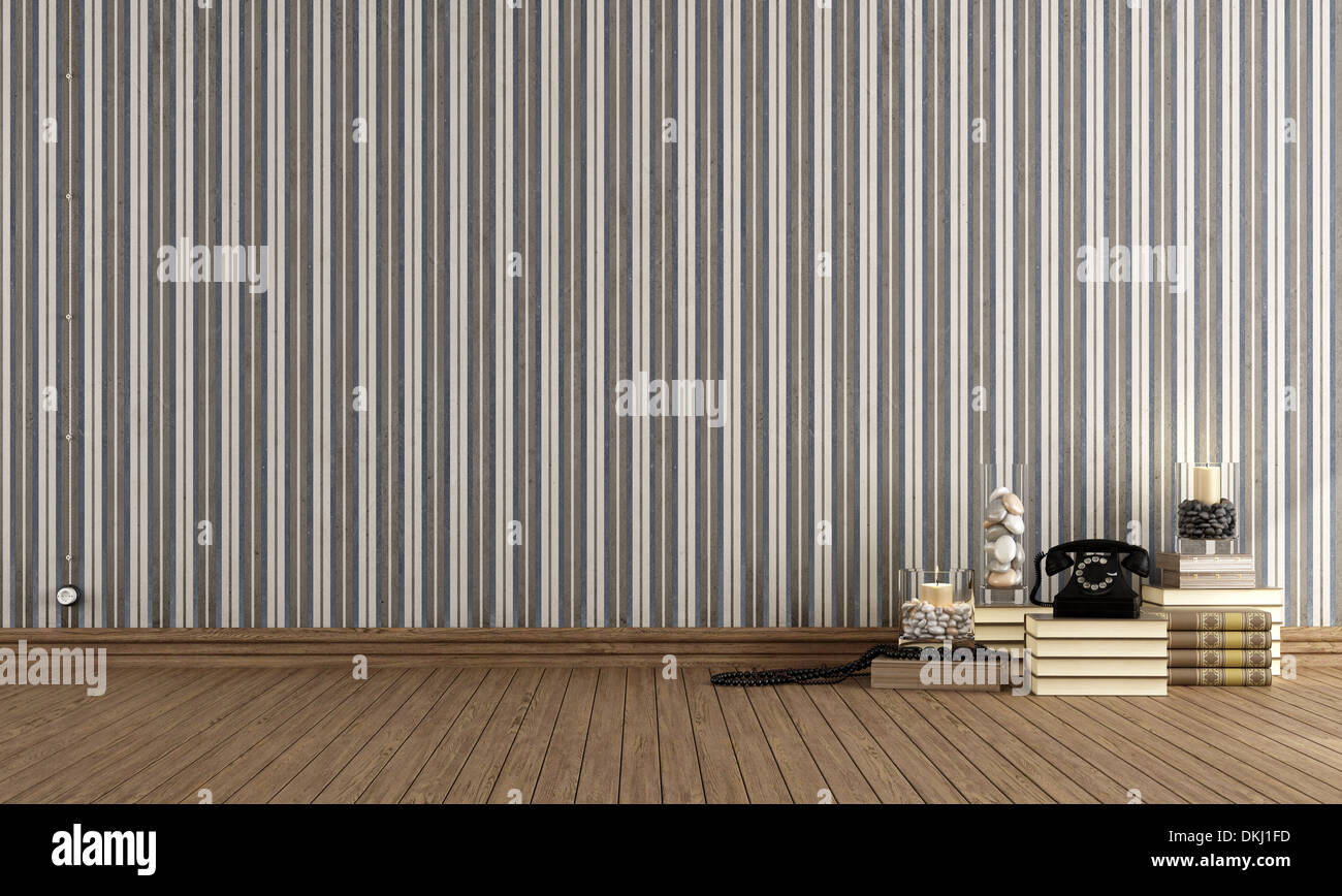 Empty vintage interior with retro objects and old black phone - rendering Stock Photo